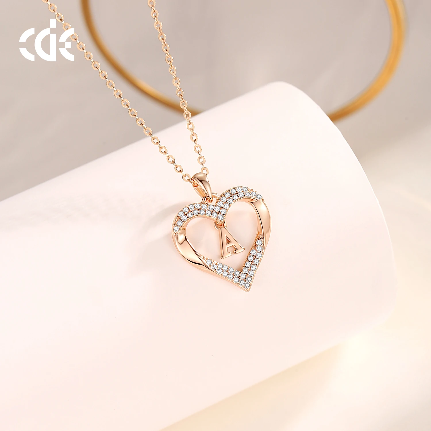 Cde Sterling Silver 925 Jewellery 18K Gold Plated Letter Initial Heart Pendant Necklace