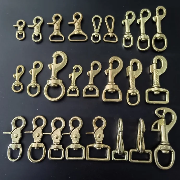 Factory price solid brass snap hook swivel snap hook clip carabiner for dog leash DIY Leather crafts