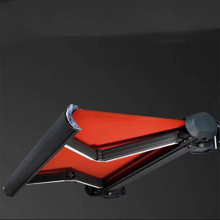 large size strong wind retractable Motorised full cassette electric awning with remote control LED light