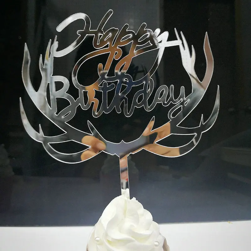 Antler design happy birthday cake topper acrylic cake topper