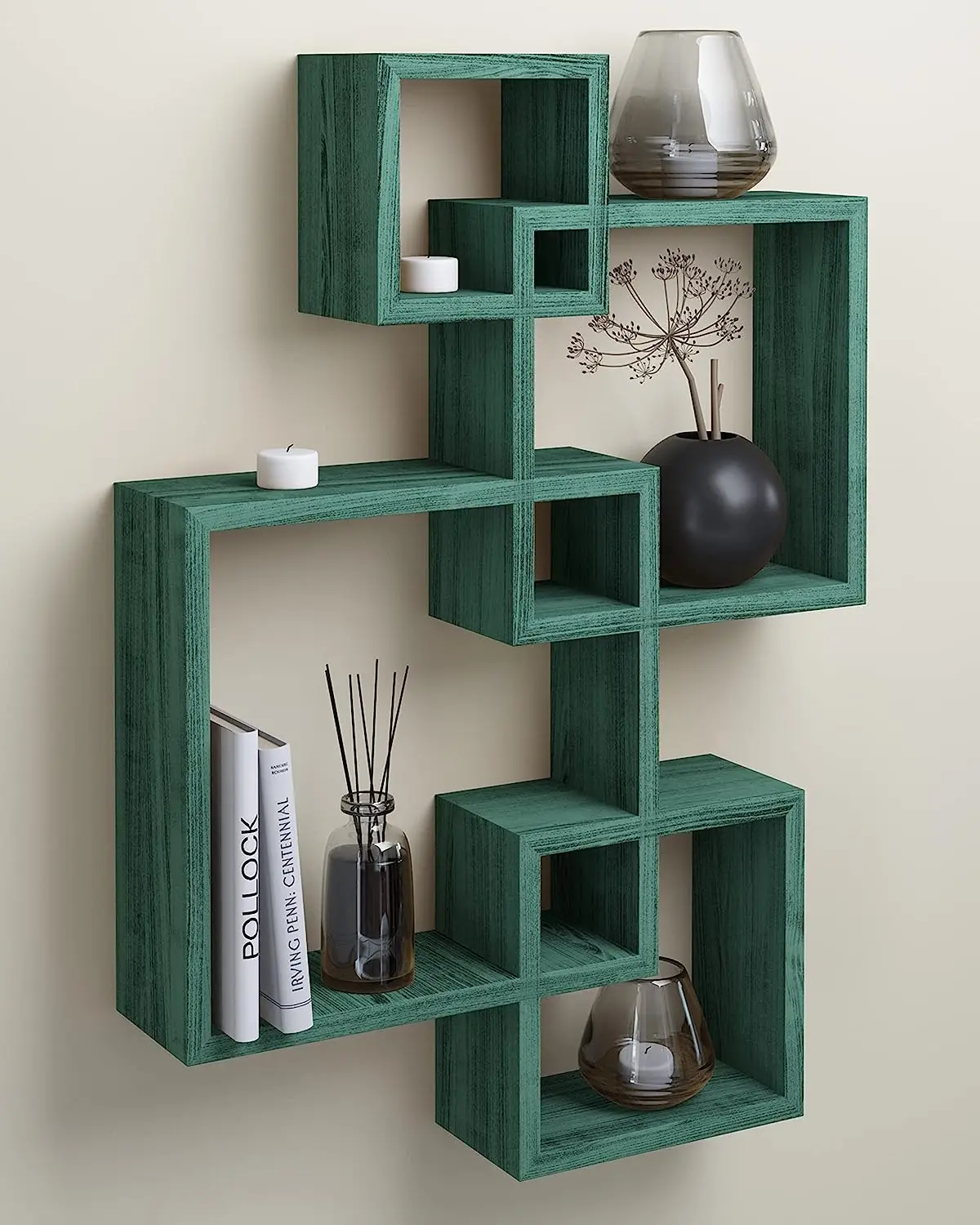 4 Cube Intersecting Shelves Easy Assemble Floating Wall Mount Shelves for Bedrooms and Living Rooms Rustic Wood Shelf