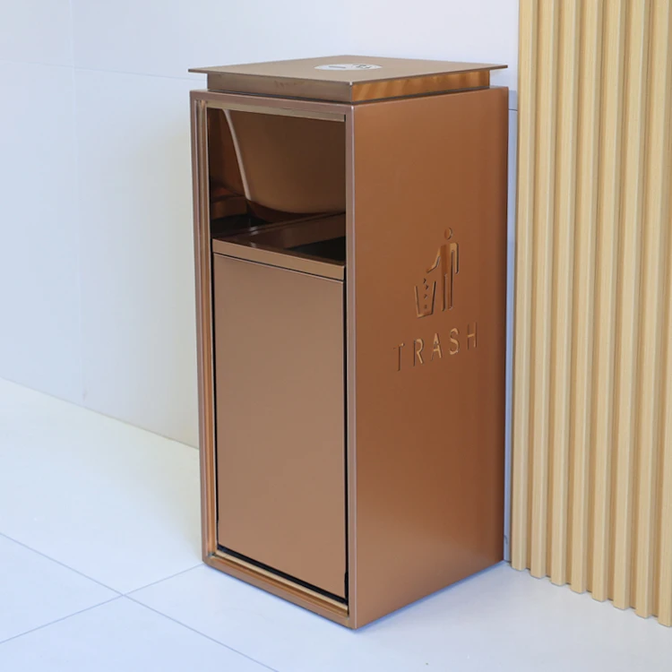 Stainless Steel Trash Can Metal Ashtray Push-Pull Waste Dust Bin for Outdoor Hotel Lobby Shopping Mall-for Garbage Management
