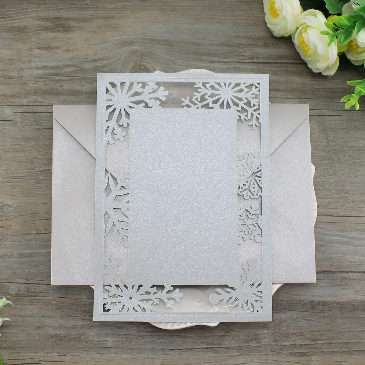 Уникальная Снежинка зимняя белая свадебная пригласительная лазерная резка карты