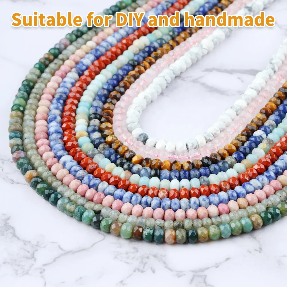Wholesale Natural 4*6mm Faceted Rondelle Beads for Jewelry Making Labradorite Agate Lapis Crystal Quartz Amazonite Tiger Eye