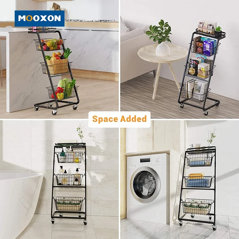 Multifunctional Iron Mesh Wire Metal Rack Fruit Holder Shower Shelf Hanging Bathroom Storage Organizer Basket With Wheels