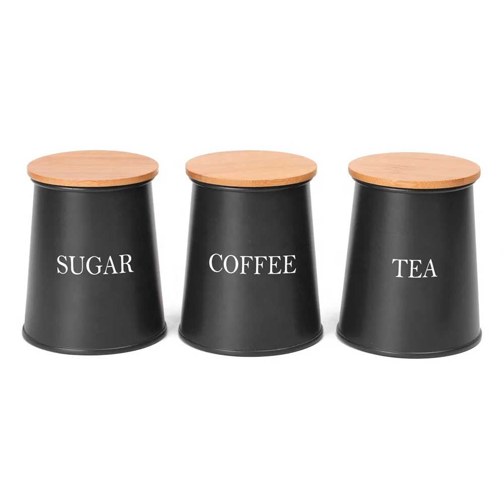Wholesales Kitchen Counter Food Storage Tin For Sugar Coffee Tea 3PCS Canister Set Metal Food Jars