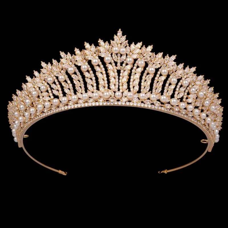 Elegant Bridal Wedding Tiara Classic Pearls Design Bridal Hair Accessories Anniversary Wedding Women Crown BC7215 Corona