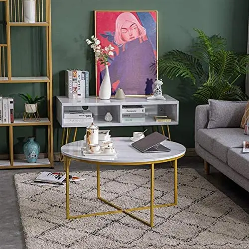 
Combohome Round Marble MDF Coffee Modern Accent Side Tea Table 