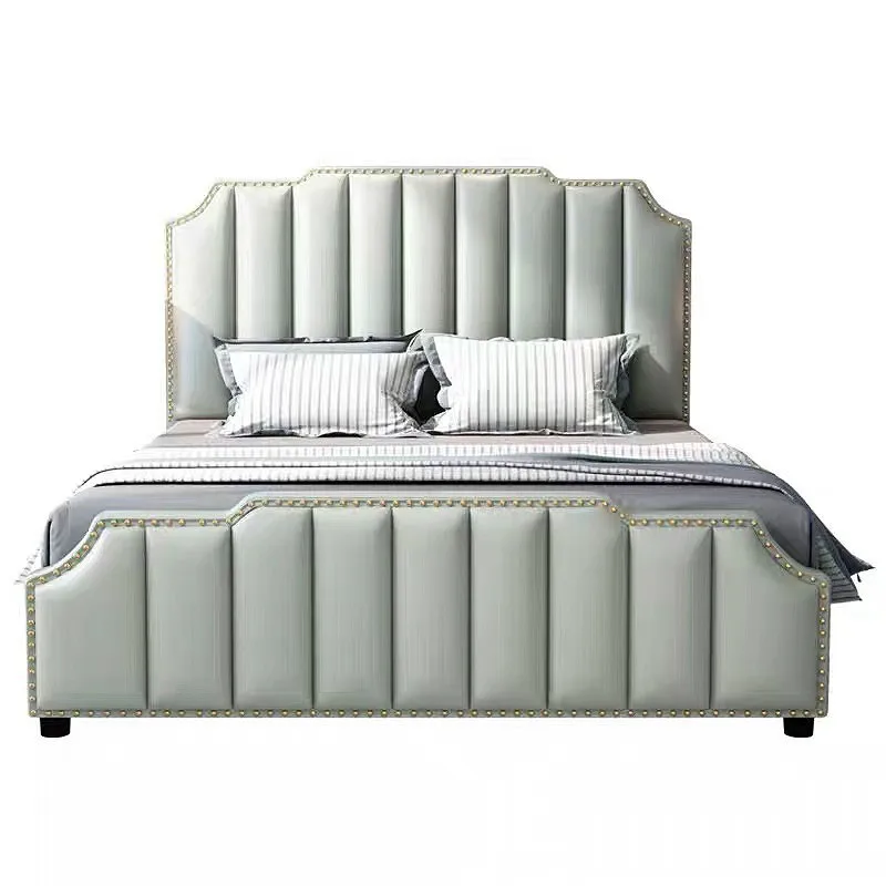 Light luxury leather American master bedroom solid wood double bed