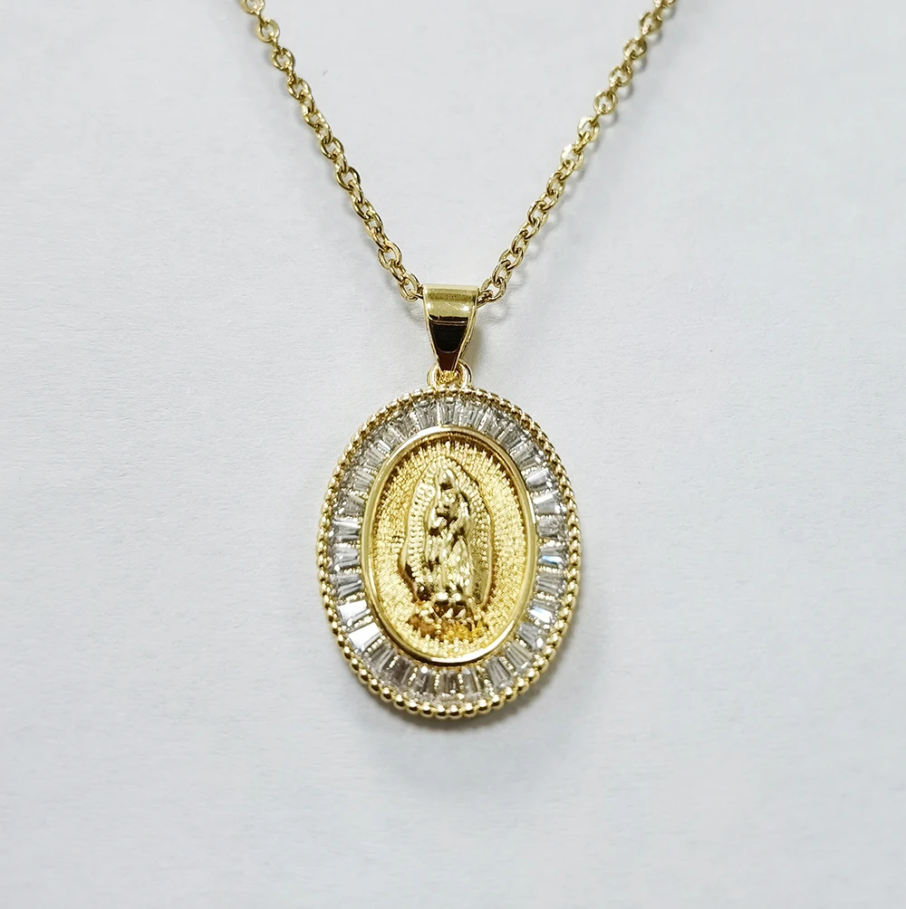IVIAPRO New Arrival Religion Jewelry 18K Gold Plated Zircon Choker Virgin Mary Pendant Necklace For Women