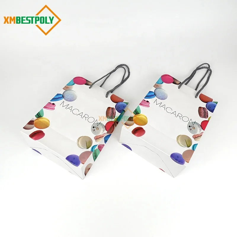 Custom Printed LOGO Recycled White Paper Shopping Bags With Handle For Food Gift Packaging Bag