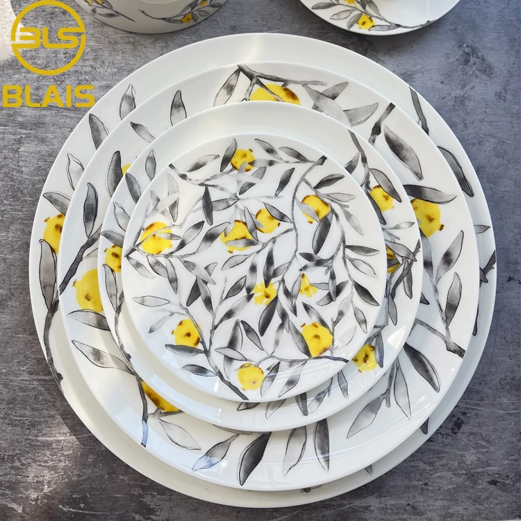 pomegranate tree porcelain ceramic dish & plate dinner set dinnerware , modern fine bone china crockery for wedding party rental