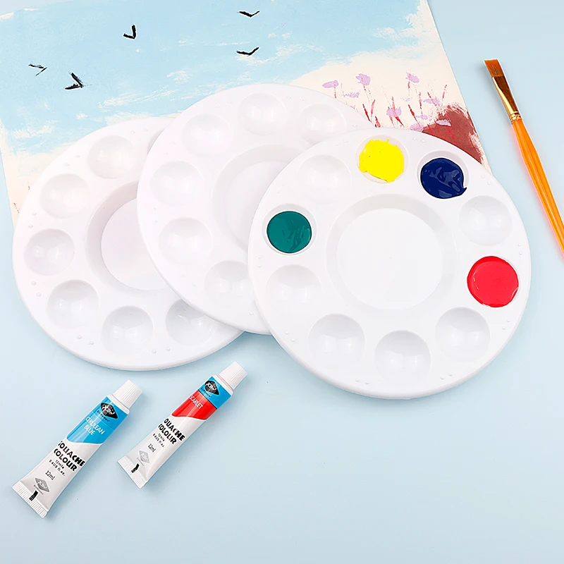 Huichuang Cheap Price Round Watercolor Palette Artist Paint Palette Kids Art Supplies Painting Tools Plastic Acrylic Palettes