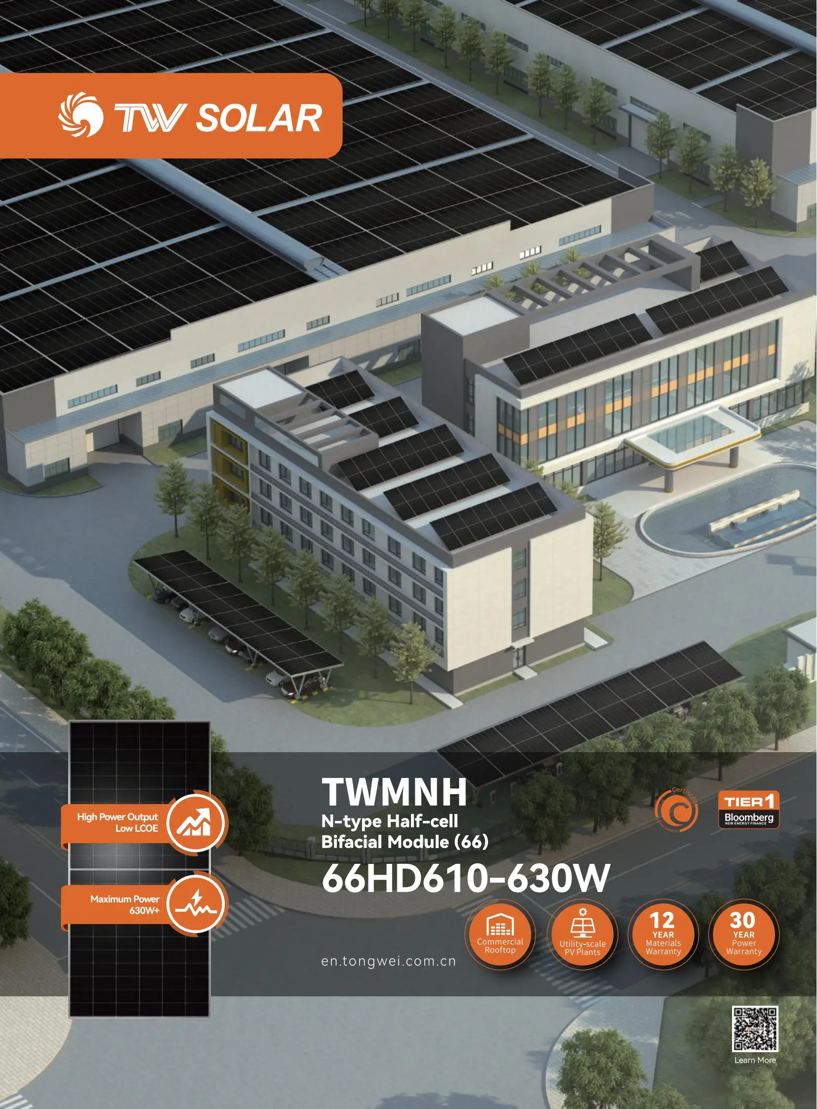Двойные солнечные панели Tongwei 625 Вт N-типа 610 615 620 630 TWMNH-66HD двойной стеклянный PV-модуль