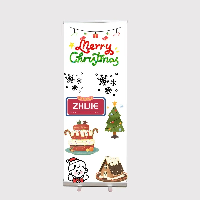 China portable retractable roll up banner stand display wide base mini table top digital 80x200 85x200 luxury advertising
