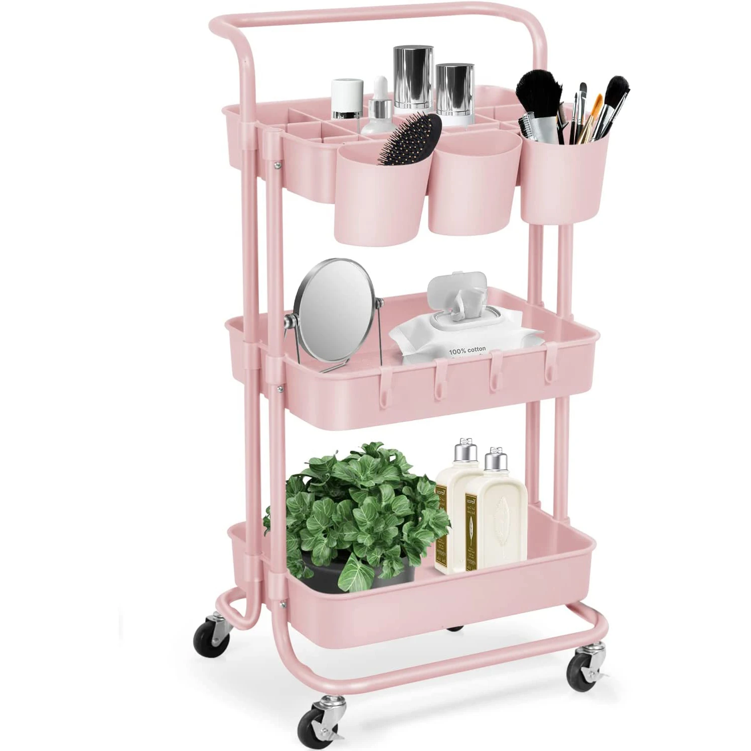 Steelite Hot Sale 3-tier Home Kitchen Storage Utility Cart Metal 3 Tier Kitchen Trolley With Basket