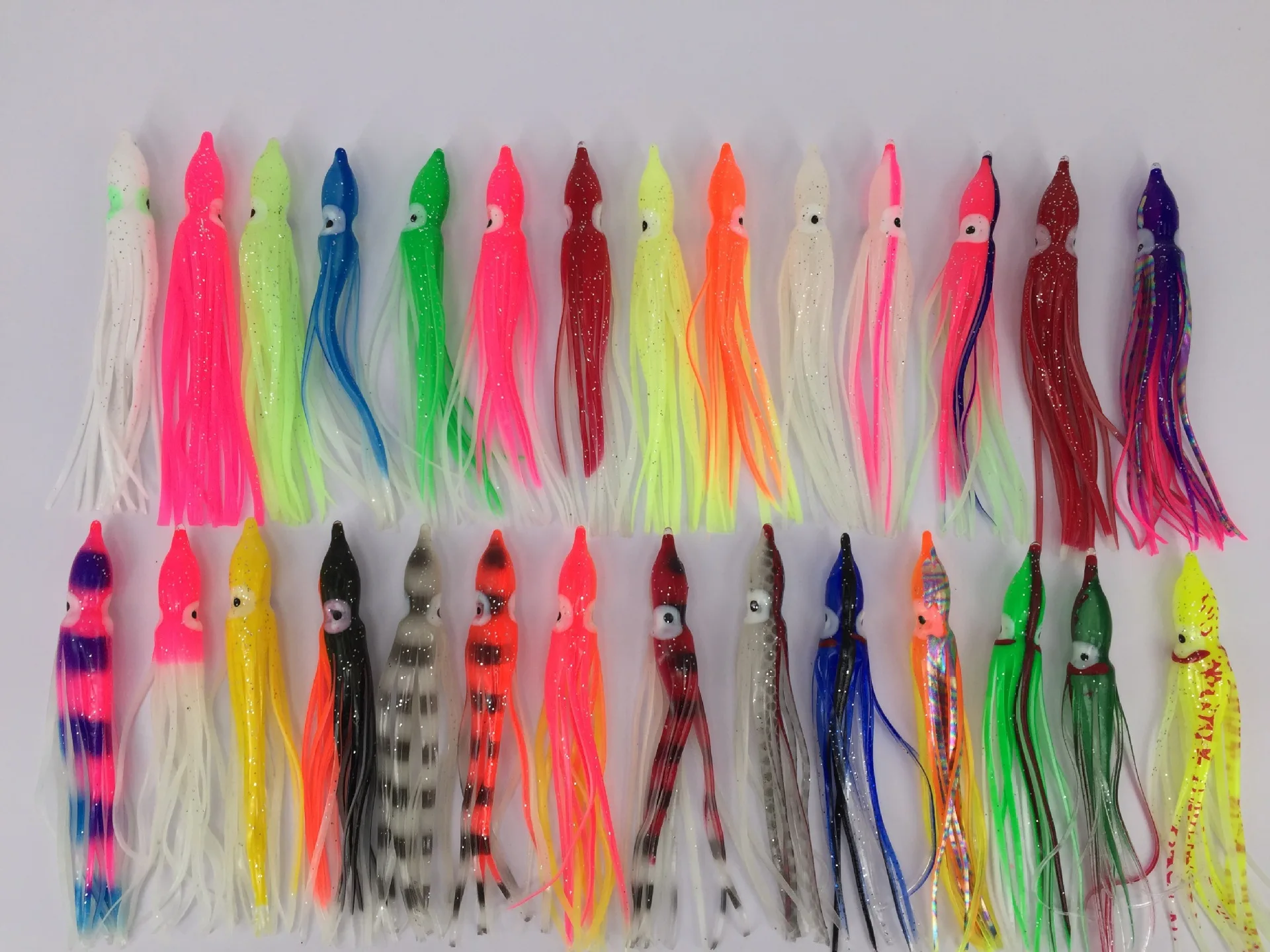 High Quality OEM Artificial Soft Plastic Octopus Fishing Lures Luminous  Trolling Fishing Pvc Squid Skirts Lure