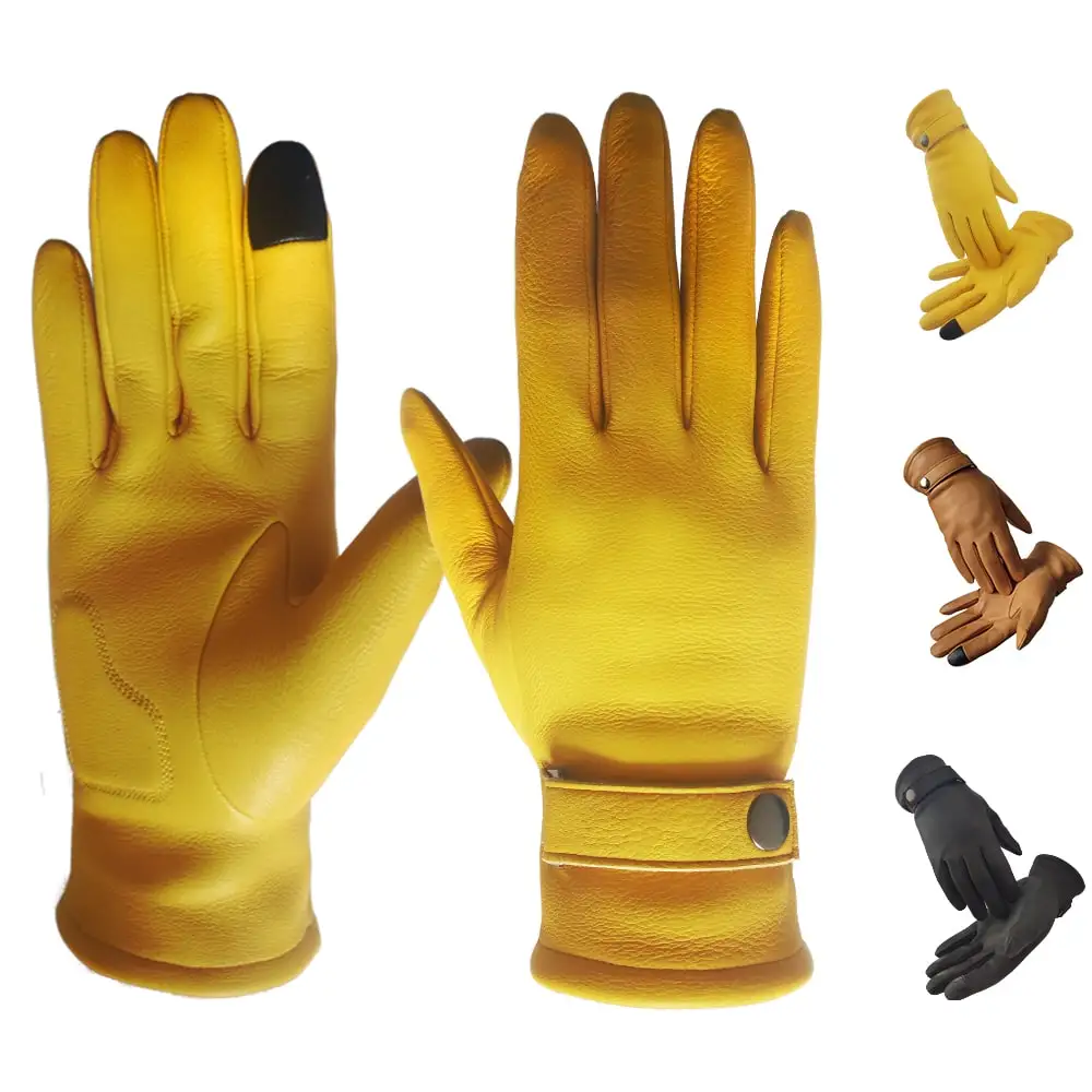 Factory Custom High Quality Men Touch Screen Car Driving Genuine Deer skin Unlined Leather Gloves