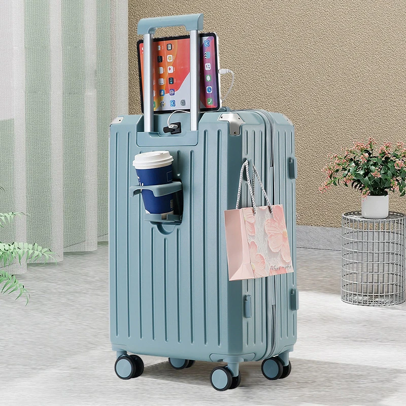 Multifunctional suit case with USB charging and cup holder carry on luggage Trolley Suitcase water proof smart luggage