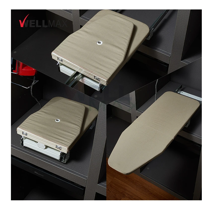 WELLMAX Wardrobe Ironing Board Space Saving Built-In Pull Out Swivel Foldable Ironing Board Cover and Pad
