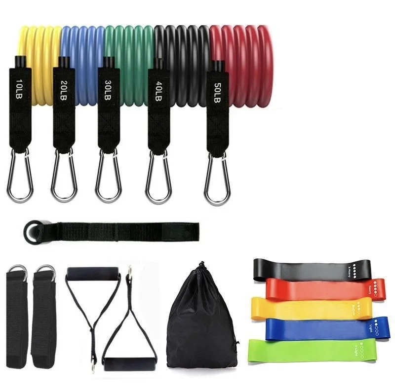 Durable Customized Logo 11 Pcs Gym Elastic Stretch Pull Rope Fitness Resistance Bands Set Workout Sports Equipment Set