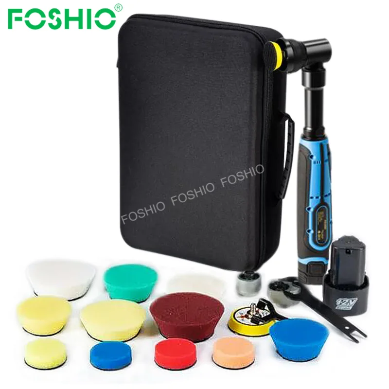 Foshio Cordless Rechargeable Mini Car Detailing Polish Machine Pad Tool Set