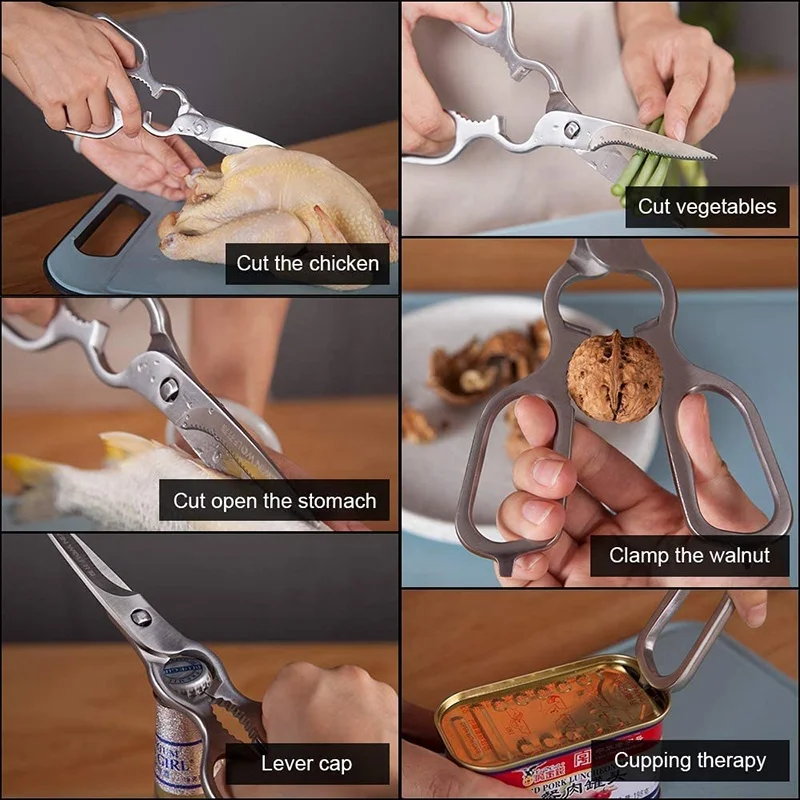 Best Quality stainless steel poultry vegetable shears  bottle opener walnut cracker Sharp multifunctional shears for kitchen use