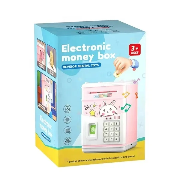 Simulate Playing House Automatic Money Rolling ATM Password Box Savings Jar Home Decor Gift Toy Fingerprint Unlock Battery Model