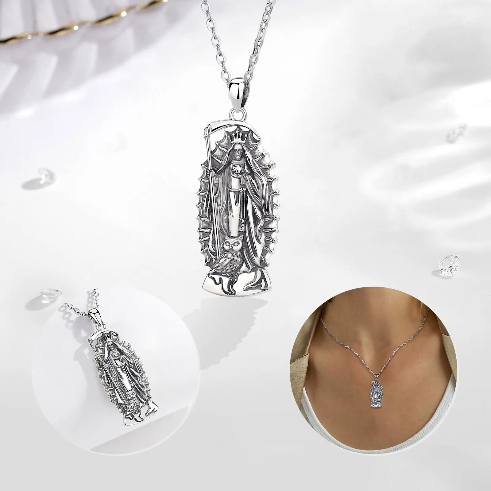Merryshine 925 Серебряный Амулет медаль Pulsera De La Santa Muerte покровитель Saint ожерелье для мужчин