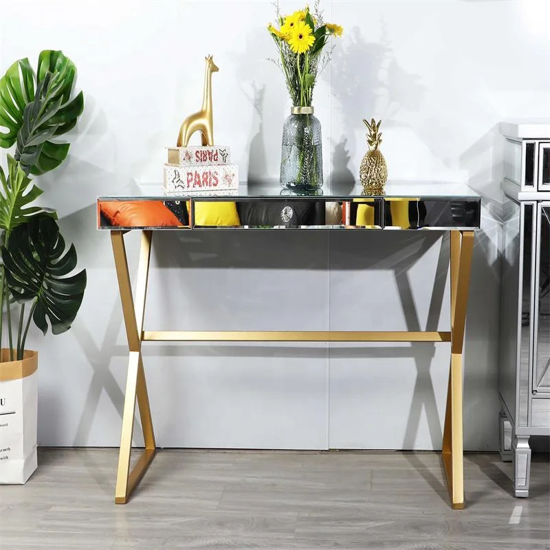Modern Mirrored Desk Entry Table with 1 Drawers Mirrored Console Tables for Entryway Mirrored Vanity Makeup  Hallway table