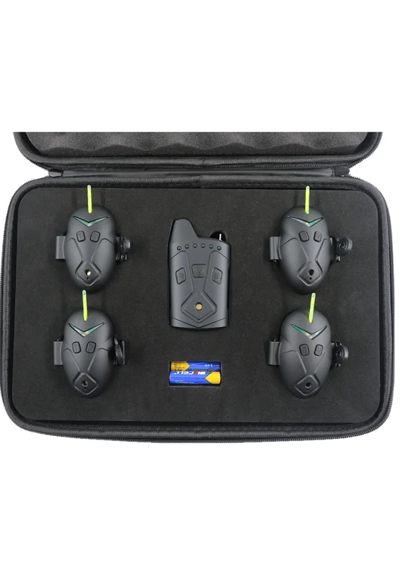 JZH-RF 5618 black 4+1 smart wireless high sensitive LED light fishing pole bite alarm indicator set for catching fish