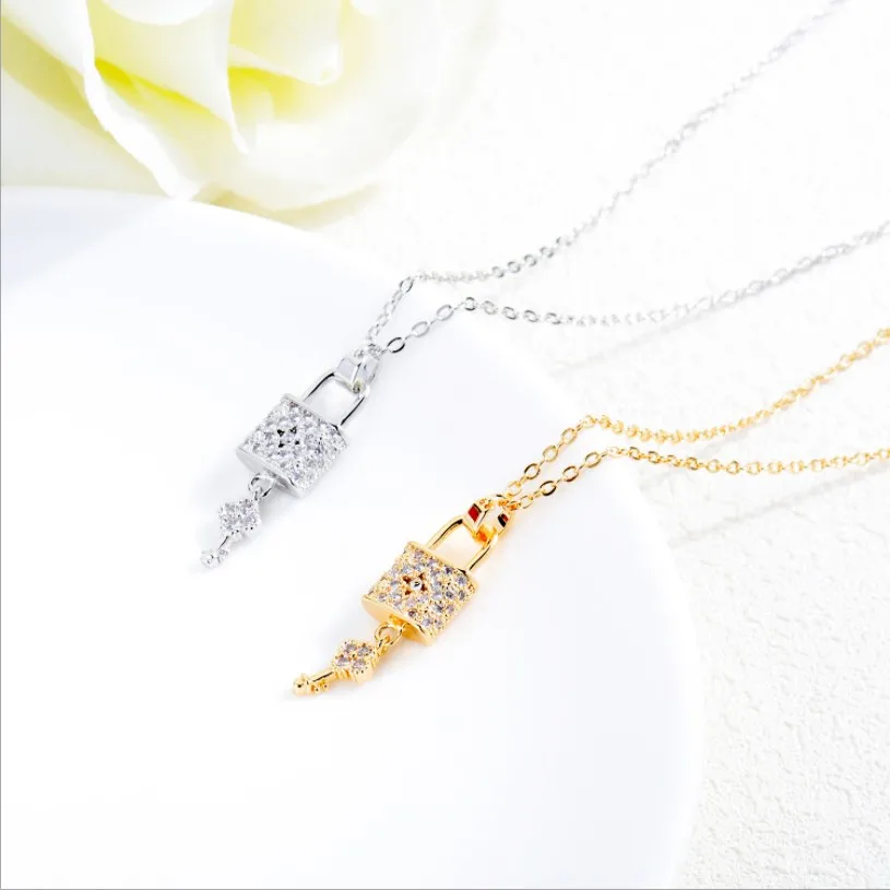 New Arrival Padlock Necklace Copper Plating Silver Gold Lock Choker With CZ Padlock,Key Jewelry Necklace Choker for Girl friend