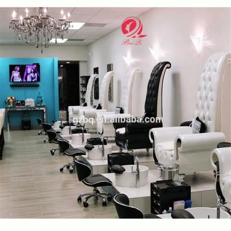 Nail spa salon furniture luxury ceramic bowl foot spa pedicure chair high back king throne chair