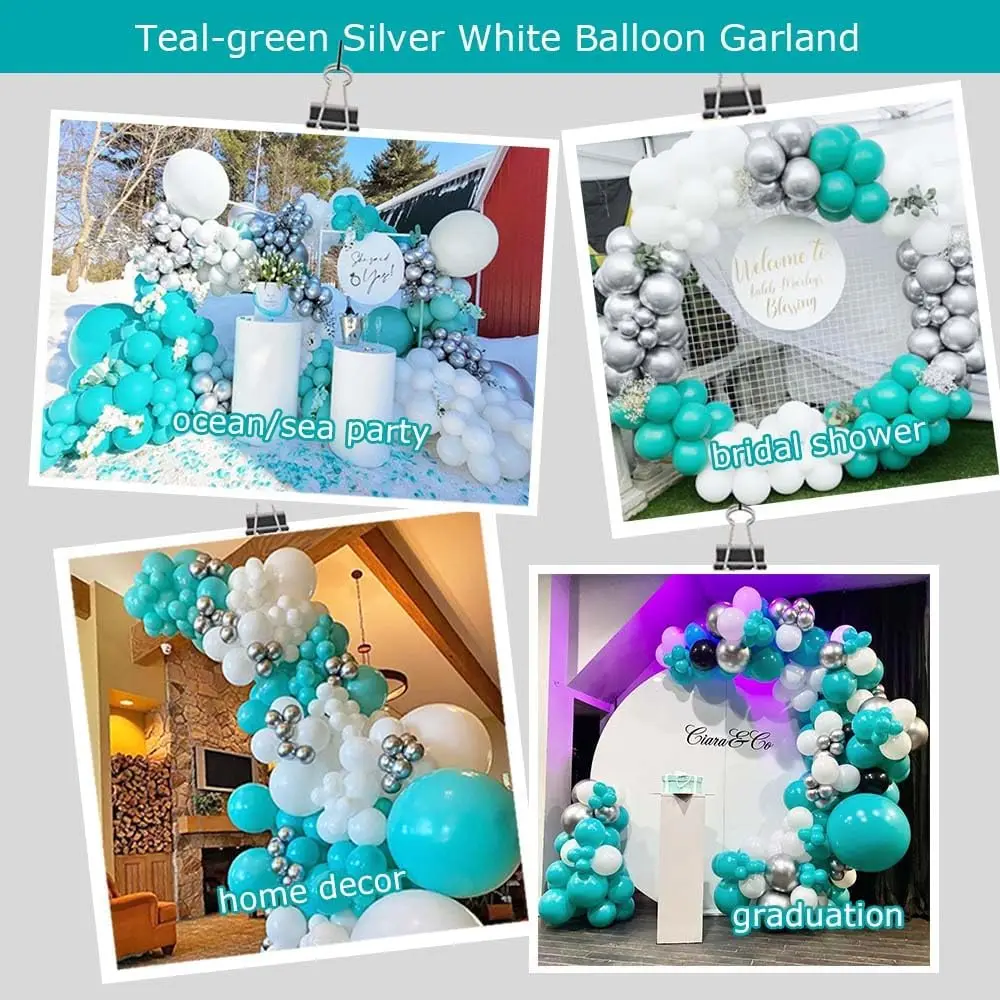 Balloons arch garland tiffany blue Metallic silver Balloons round metal stand balloon arch kit party decoration