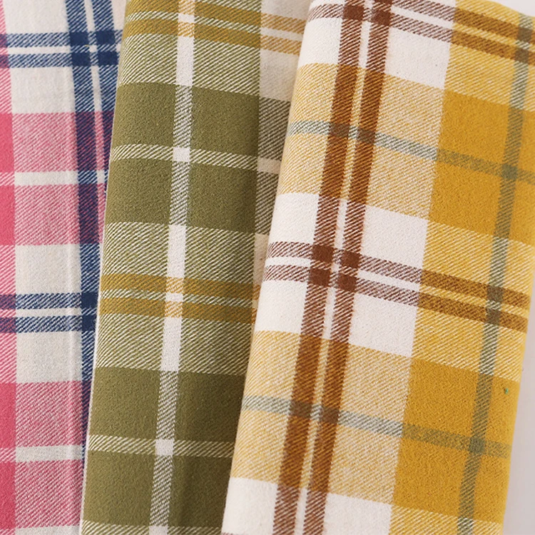 In stock wholesale 100% cotton flannel fabric shirt woven yarn dyed pink checkered gingham brushed cotton fabric
