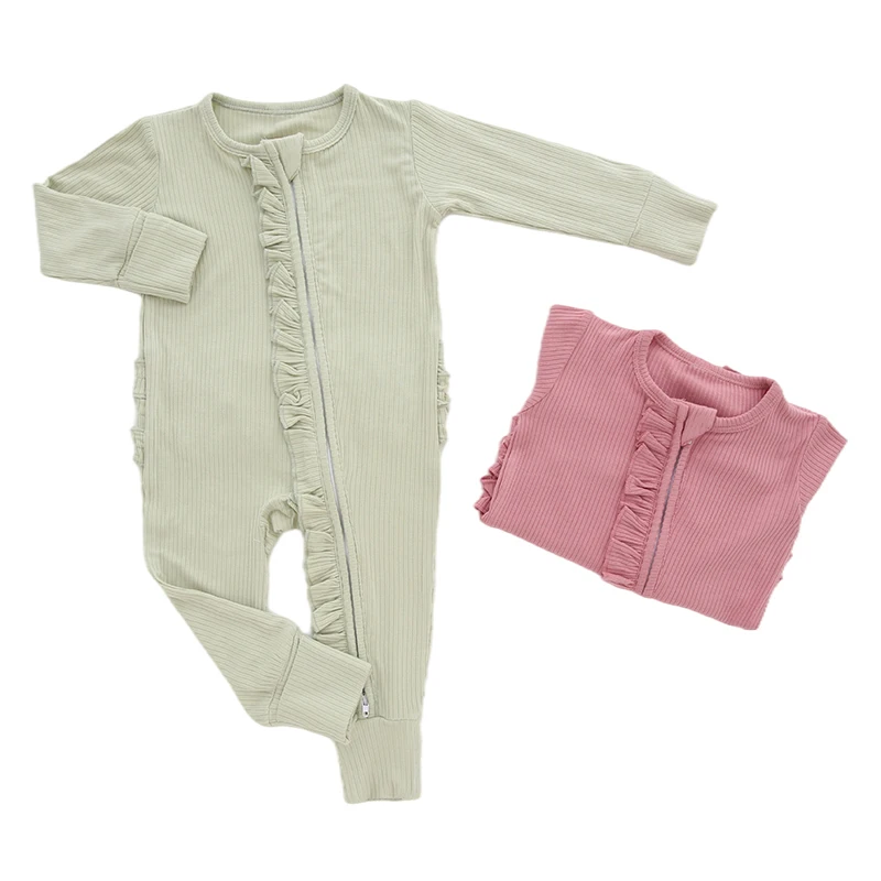 Newborn Baby Clothes Unisex Boys And Girls Solid Color Baby Winter Clothes Ribbed Bamboo Viscose Baby Rompers