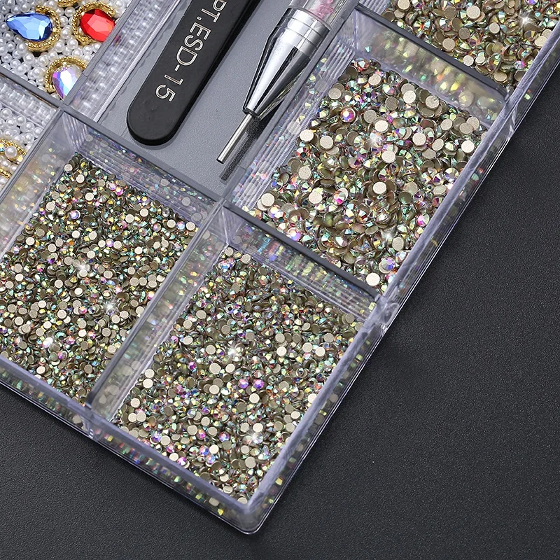 New Design Nail Art Rhinestone Sticker Transfer Foil Decals Diamond Rhinestone Box Jewelry Set Bow 3D Metal DIY Nail Art