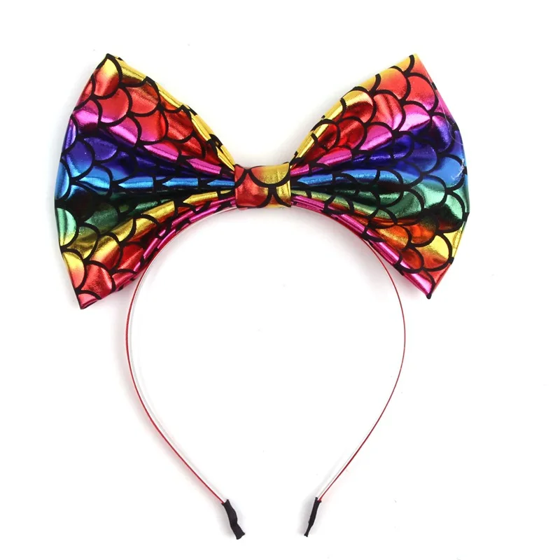 MIO Fashion New 7 Inches Big Bow Headband Colorful Princess Girls Bow Hairband Fish Scale Pattern Kids Hair Accessories