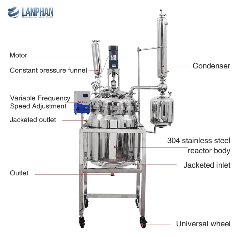 Industrial and commercial 10l 50l 100l stainless steel jacketed reaction kettle chemical reactor