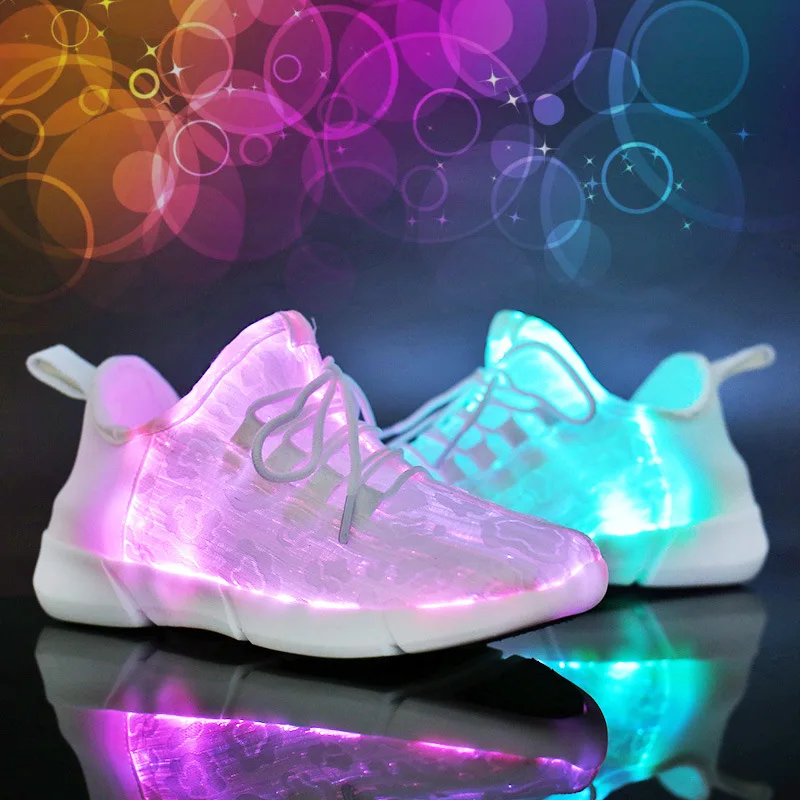 Hot Sale Autumn Spring Sports Running White Shoes New Breathable Woven USB Charging LED