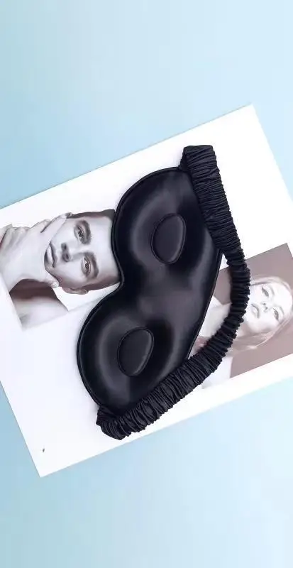 J062 new model 100% real silk eye mask,3D silk  sleeping eye patch ,black eye patch for men and women