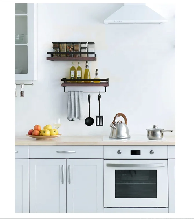 Towel Rack Floating Shelves for Bathroom Wall Set of 2 Kitchen Spice Rack Wall Mount