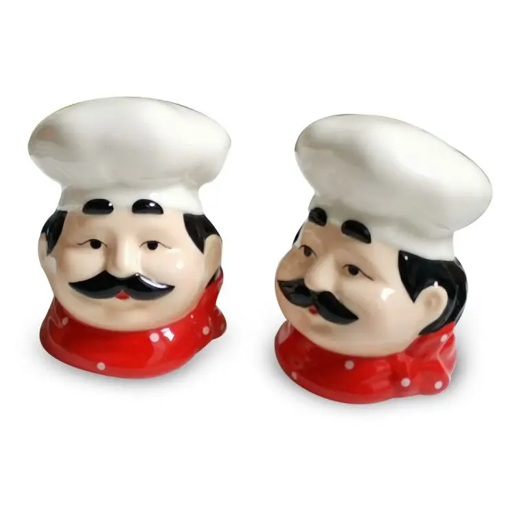 Kitchen Spice Jar Ceramic Sugar Jar Handpainting set of 4pcs Chef Design Sugar Spice and Salt Jar with Spoons & Saucer