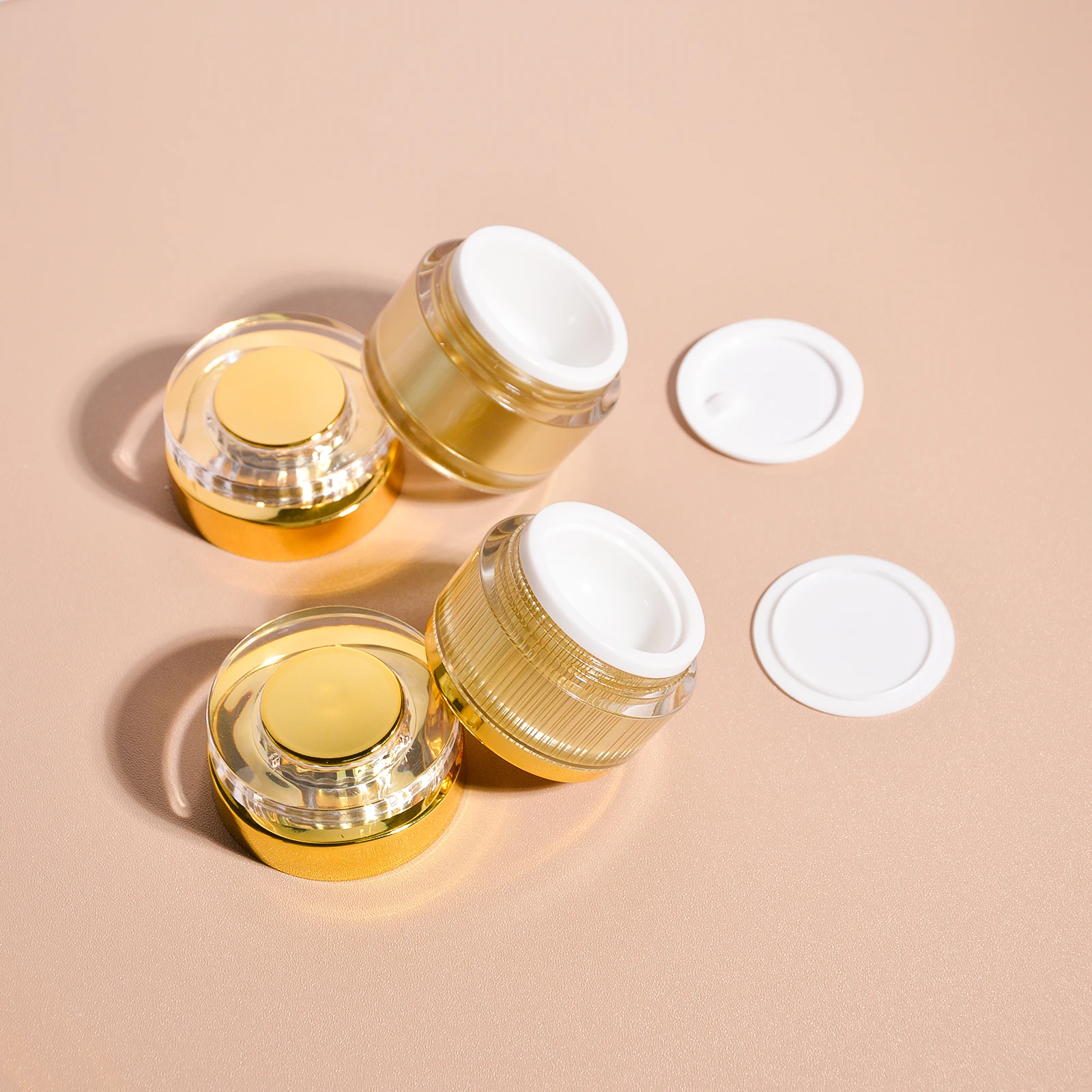 Luxury Screw Cap Plastic Jar 10g 15g 20g 30g 50g Cosmetic Round Shape Gold Acrylic Jar Container Empty Cream Jars With Pp Lid