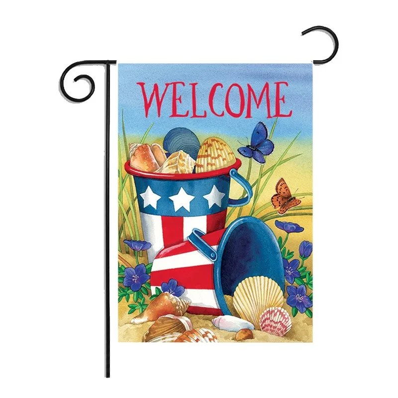 High Quality Sublimation Printing 30x45cm Double Sided Yard Lawn Flag 12x18 Inch Blue Line Blank Garden Flag With Pole Holder