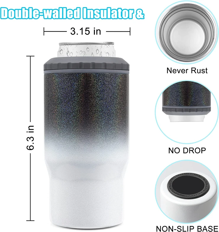 Slim Skinny Cans As Thermal Bottle 4 in 1 can cooler Insulated Vacuum Stainless Steel Carbonated Cold Drink Holder