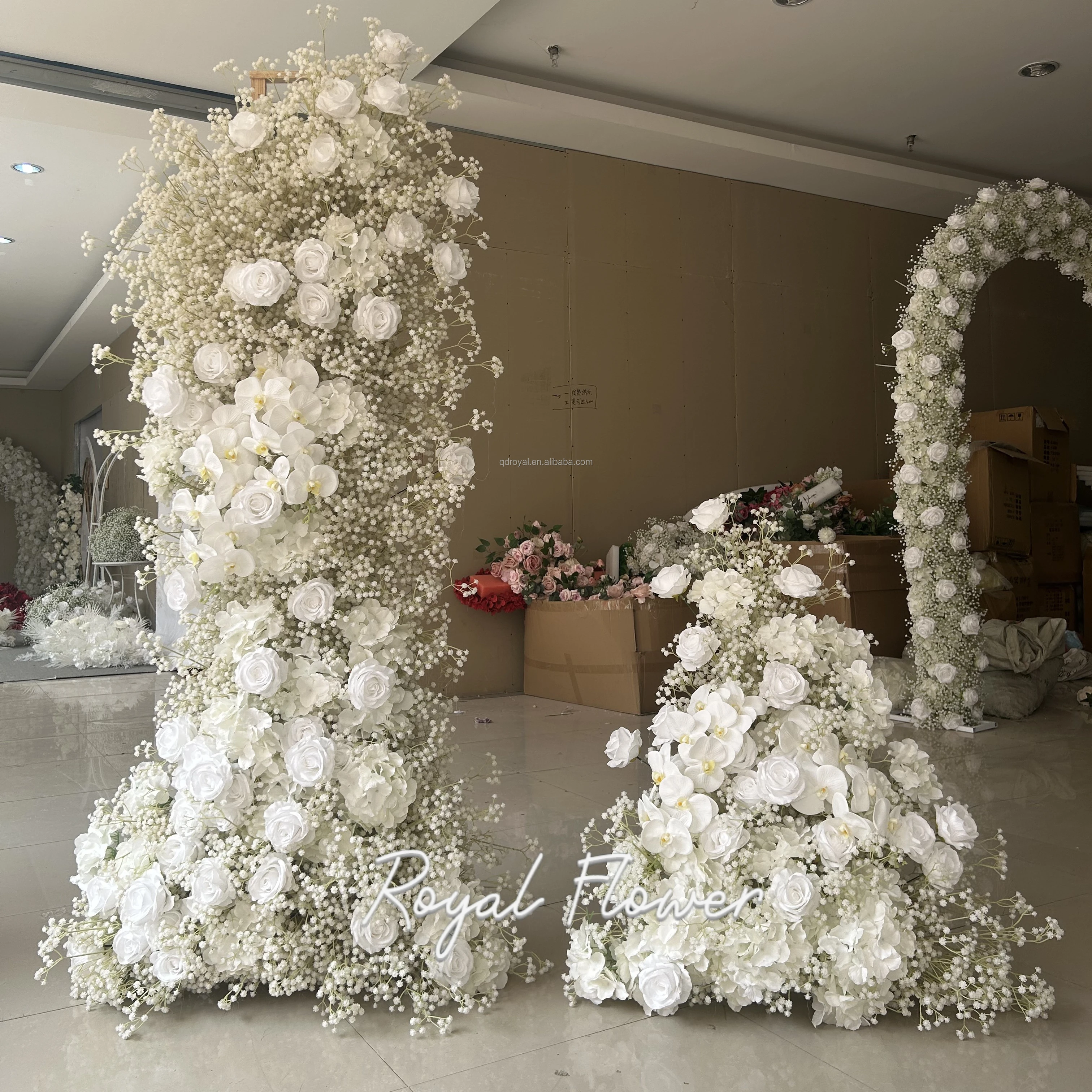 new design Customized Roses babybreath runner Backdrop Panel Decoration Artificial Flowers Rustic Wedding Bride Chuppah Arch