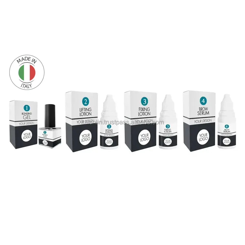 Private label BROW LAMINATION SET 10ml plastic pharmaceutical white bottles with clear bonding gel bottle Made in Italy
