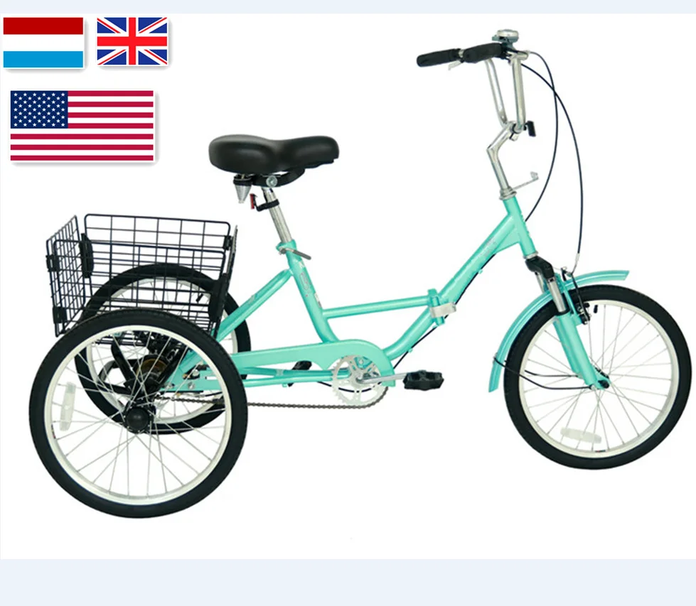 2024 Hot Sale Adult Folding Tricycle 7 Speed 20/24/26 Inch Adult Tricycles 3 Wheel Cargo Bike Cruiser Trike Bike