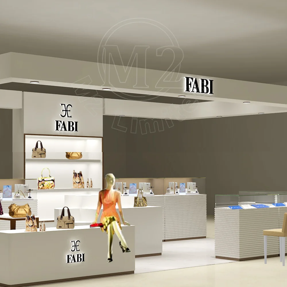 Shopping Mall Customized Fashion Garments Jewellery Handbag Shop Display Showcase Design